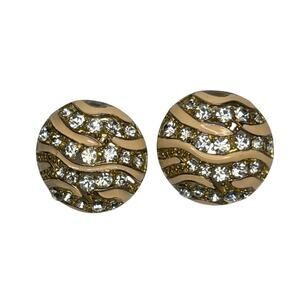 Liz Claiborne Domed Peach Enamel Gold Tone Button Earrings 1 inch Vintage